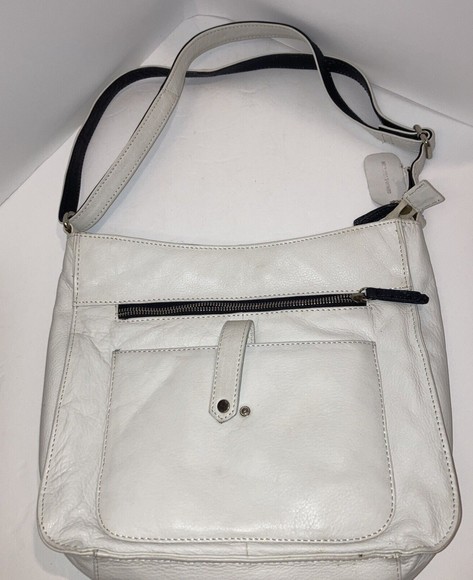 Off-White OR Cream Colored 100% Cowhide Leather Shoulder Bag Purse Bag Tote - Picture 6 of 10